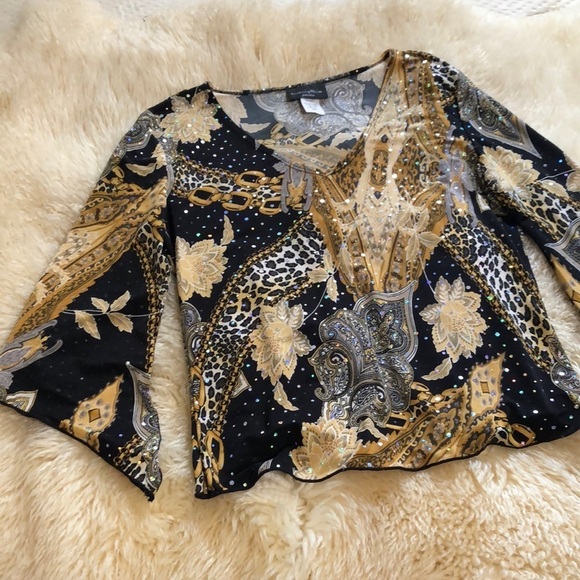 Black n gold v neck top size PM - Picture 1 of 7